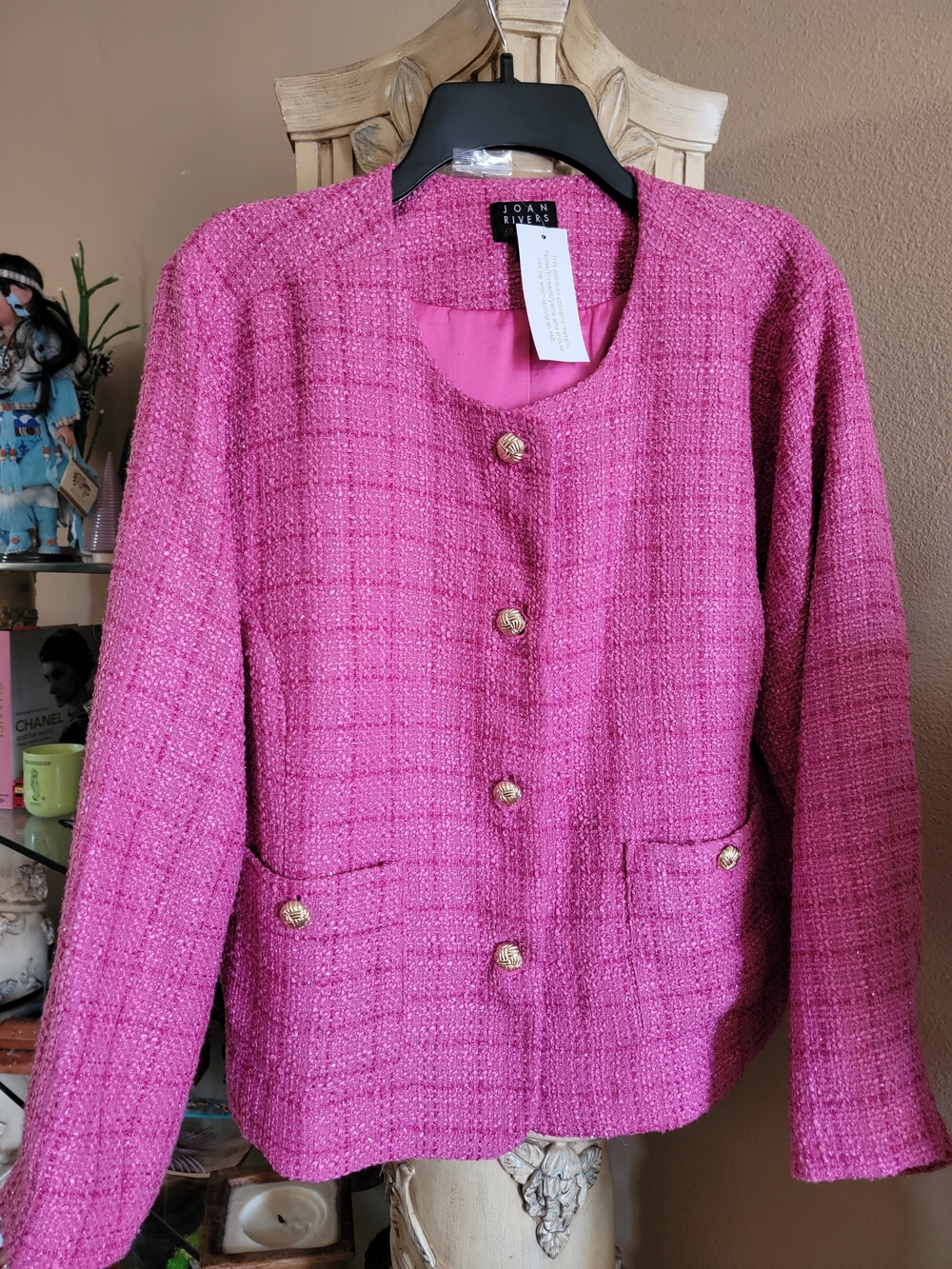 Joan Rivers Fuchsia Tweed Blazer with Gold Buttons